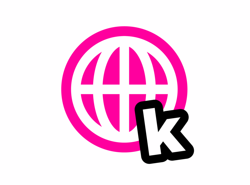 Globe logo with the letter K attached to the side.
