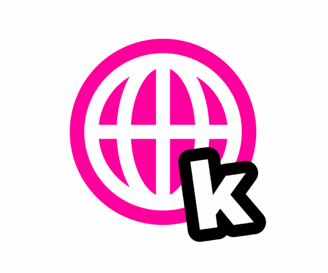 Globe logo with the letter K attached to the side.